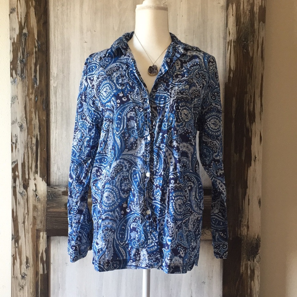 VINTAGE LAUREN BLUE PAISLEY COTTON SHIRT, L